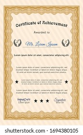 Orange Certificate template. Easy to print. Money Pattern. Customizable, Easy to edit and change colors. 