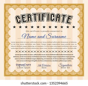 Orange Certificate template. Elegant design. Printer friendly. Detailed. 