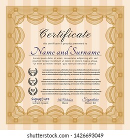 Orange Certificate template. Elegant design. With background. Customizable, Easy to edit and change colors. 