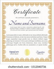 Orange Certificate template. Elegant design. Customizable, Easy to edit and change colors. With guilloche pattern. 