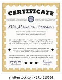 Orange Certificate template.  Elegant design.  Complex background.  Customizable, Easy to edit and change colors. 