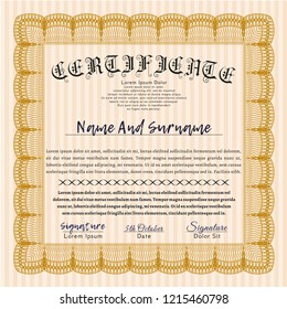 Orange Certificate template. Excellent design. Printer friendly. Detailed. 