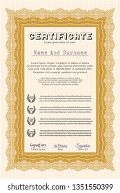 Orange Certificate template. Excellent design. Vector illustration. With background. 