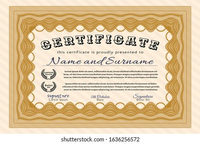 Orange Certificate template. Excellent design. With complex linear background. Vector illustration. 