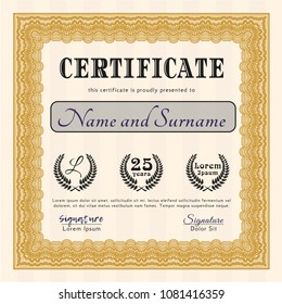 Orange Certificate template. With great quality guilloche pattern. Cordial design. Customizable, Easy to edit and change colors. 