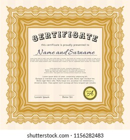 Orange Certificate template. With great quality guilloche pattern. Superior design. Customizable, Easy to edit and change colors. 