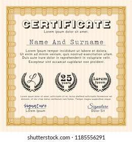 Orange Certificate template. With great quality guilloche pattern. Money Pattern design. Customizable, Easy to edit and change colors. 