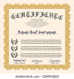 Orange Certificate template. With great quality guilloche pattern. Customizable, Easy to edit and change colors. Elegant design. 