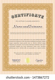 Orange Certificate template. With great quality guilloche pattern. Customizable, Easy to edit and change colors. Lovely design. 