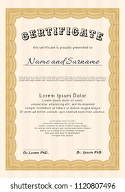 Orange Certificate template. With guilloche pattern and background. Customizable, Easy to edit and change colors. Cordial design. 