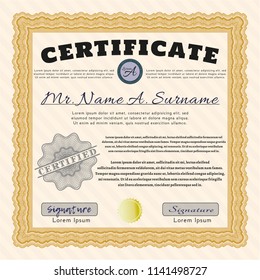 Orange Certificate template. With guilloche pattern. Nice design. Detailed. 