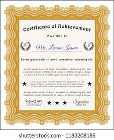 Orange Certificate template. With guilloche pattern and background. Detailed. Money design. 
