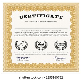 Orange Certificate template. With guilloche pattern. Excellent design. Detailed. 