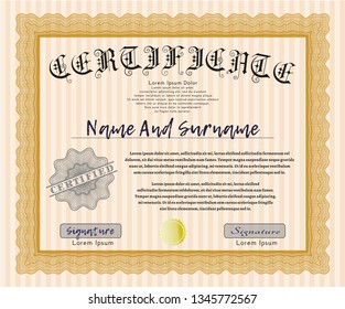 Orange Certificate template. With guilloche pattern and background. Detailed. Sophisticated design. 