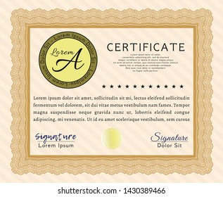 Orange Certificate template. With guilloche pattern and background. Customizable, Easy to edit and change colors. Money style design. 