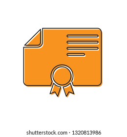 Orange Certificate template icon isolated on white background. Degree icon. Achievement, award, grant, diploma concepts. Business success certificate. Vector Illustration