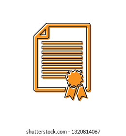 Orange Certificate template icon isolated on white background. Degree icon. Achievement, award, grant, diploma concepts. Business success certificate. Vector Illustration