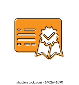Orange Certificate template icon isolated on white background. Achievement, award, degree, grant, diploma concepts. Business success certificate. Vector Illustration
