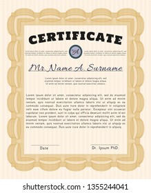 Orange Certificate template. With linear background. Detailed. Excellent design. 