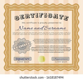 Orange Certificate template. With linear background. Customizable, Easy to edit and change colors. Retro design. 