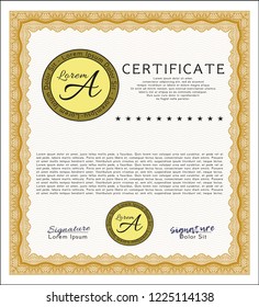 Orange Certificate template. Lovely design. Vector illustration. With quality background. 