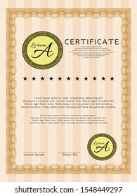 Orange Certificate template. Lovely design. Vector illustration. With linear background. 