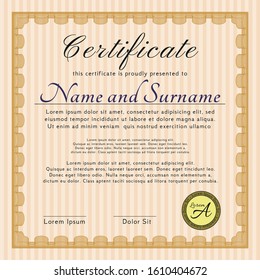 Orange Certificate template. Lovely design. Customizable, Easy to edit and change colors. With guilloche pattern and background. 