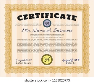 Orange Certificate template. Modern design. Vector illustration. With linear background. 