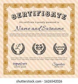 Orange Certificate template. Modern design. With background. Vector illustration. 