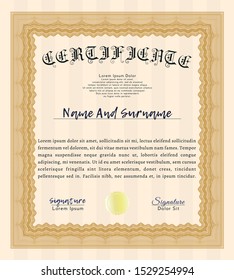 Orange Certificate template. Money Pattern design. Vector illustration. Easy to print. 