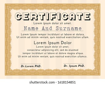 Orange Certificate template. Money Pattern. Customizable, Easy to edit and change colors. With guilloche pattern. 