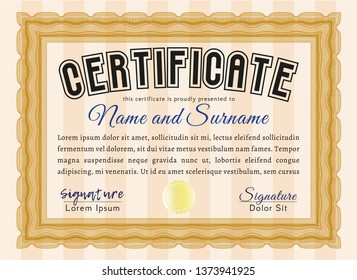 Orange Certificate template. Money style design. Detailed. With quality background. 