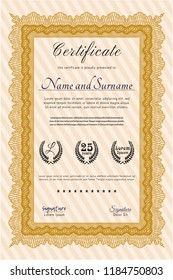 Orange Certificate template. Nice design. Detailed. With quality background. 