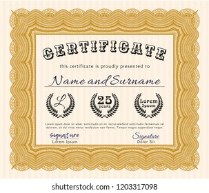 Orange Certificate template. Nice design. With background. Vector illustration. 
