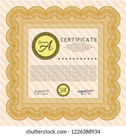 Orange Certificate template. Nice design. Vector illustration. With linear background. 