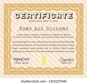 Orange Certificate template. Nice design. Complex background. Vector illustration. 