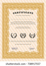 Orange Certificate template. Nice design. Detailed. With complex background. 