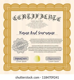 Orange Certificate template. Perfect design. With guilloche pattern and background. Customizable, Easy to edit and change colors. 