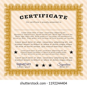 Orange Certificate template. Perfect design. Vector illustration. With complex background. 