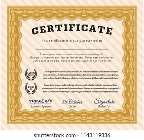 Orange Certificate template. With quality background. Detailed. Perfect design. 