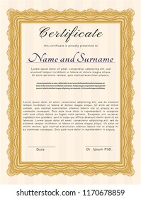 Orange Certificate template. With quality background. Detailed. Good design. 