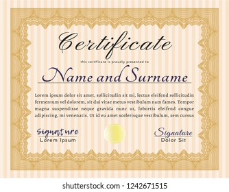 Orange Certificate template. With quality background. Detailed. Modern design. 