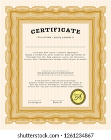 Orange Certificate template. With quality background. Vector illustration. Beauty design. 