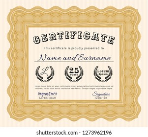 Orange Certificate template. With quality background. Good design. Detailed. 