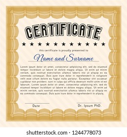 Orange Certificate template. Retro design. Easy to print. Vector illustration. 
