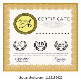 Orange Certificate template. Superior design. Vector illustration. Complex background. 