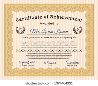 Orange Certificate template. Superior design. With great quality guilloche pattern. Customizable, Easy to edit and change colors. 