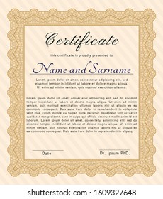 Orange Certificate Template Superior Design Complex Stock Vector 