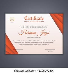 Orange Certificate template in vector for achievement, Certificate Design Template in Modern Style - vector