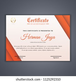 Orange Certificate template in vector for achievement, Certificate Design Template in Modern Style - vecto